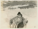 Image of MacMillan with Frank and Grant (Eskimo [Inughuit] dogs)